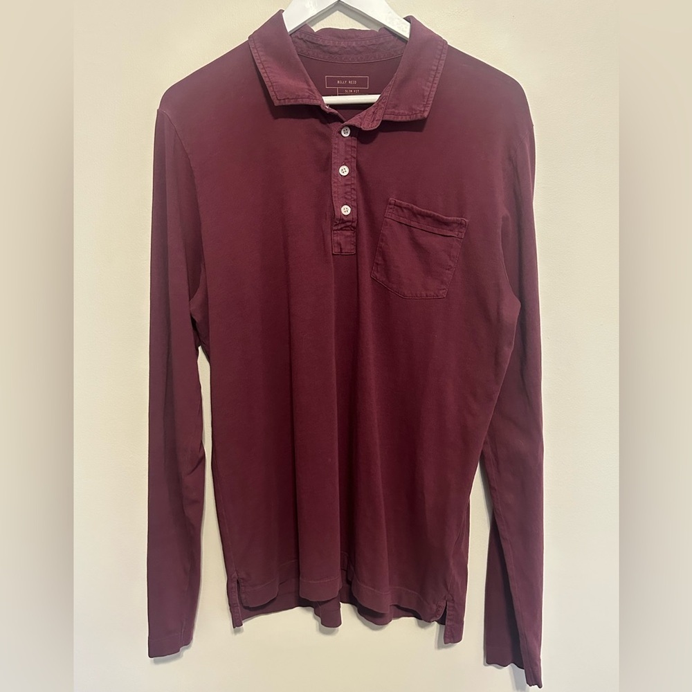 Billy Reid Long-Sleeve Polo in Deep Wine
